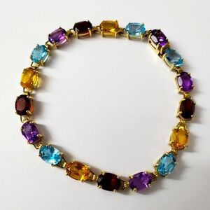 14K Gold Multicolor Gemstone Tennis Bracelet